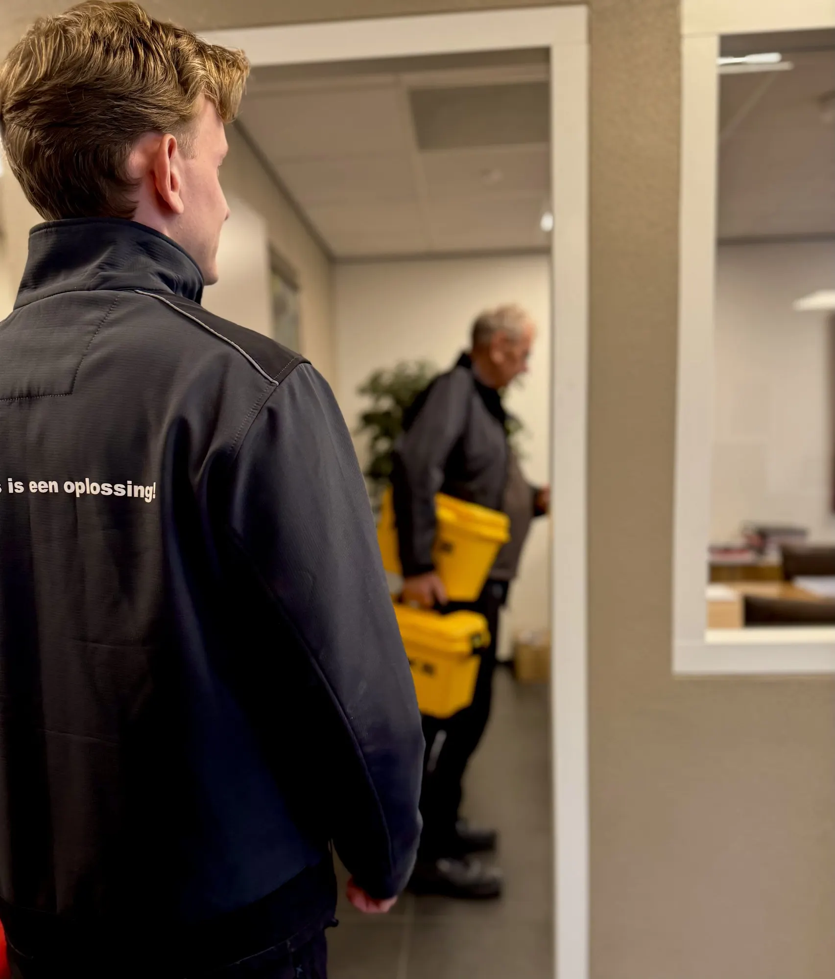 Bart Vogels and a colleague heading in with inspection equipment